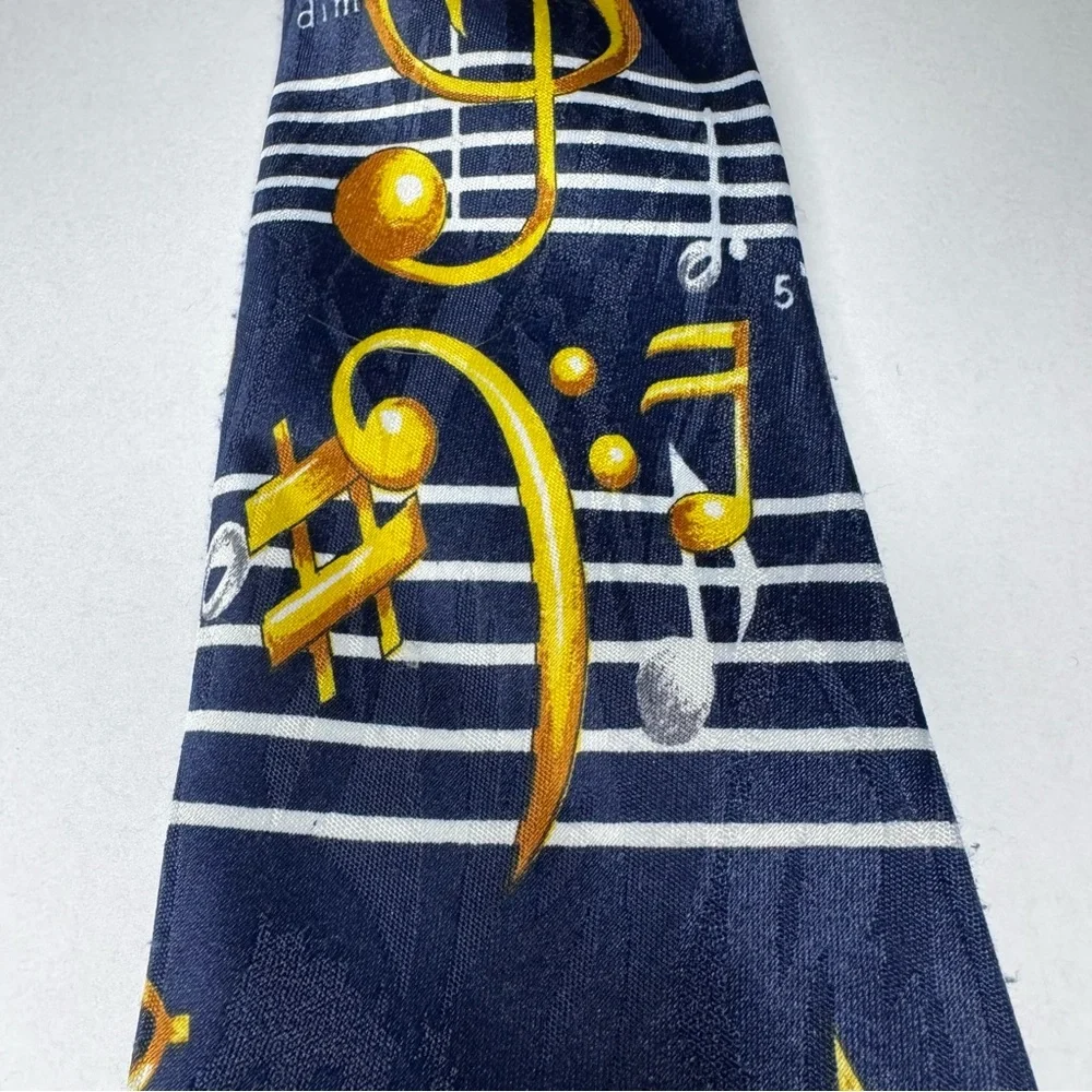 Everyday Music Notes Necktie Navy Blue Gold Treble Clef Novelty Tie